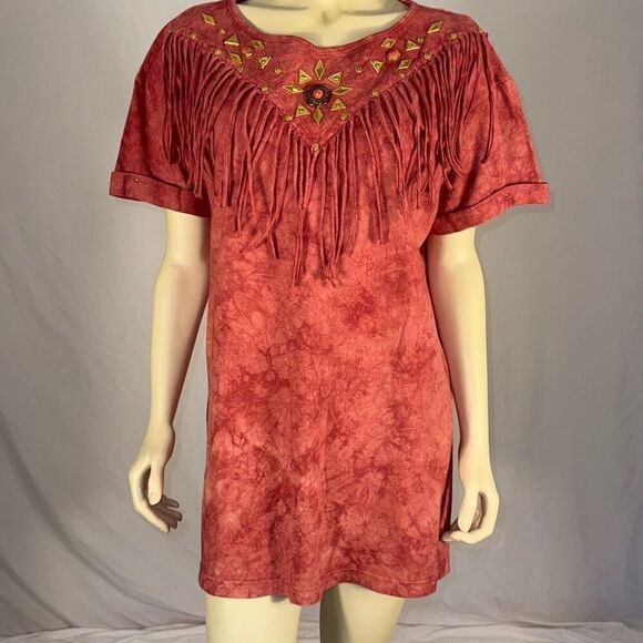 Vintage Cover Charge Southwestern Fringe Oversized T-Shirt One Size - Picture 1 of 12